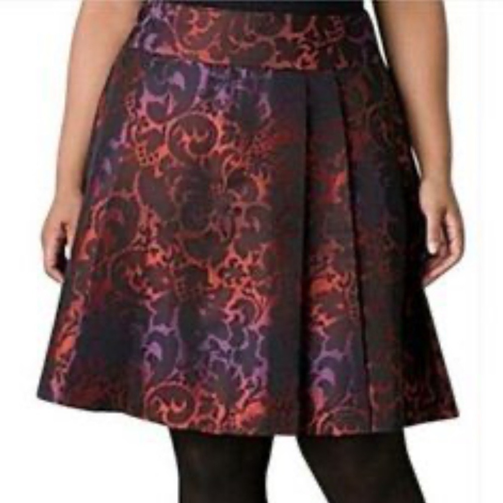Lane Bryant Red Purple Ombre Damask Pleated A-Line Skirt Size 16 S442100-11